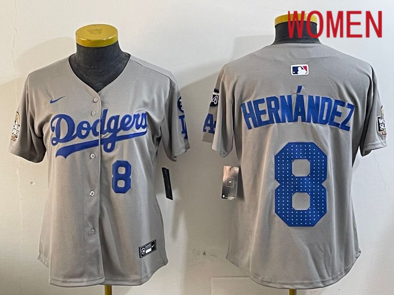 Women Los Angeles Dodgers 8 Hernandez Grey Game 2024 Nike MLB Jersey style 12051